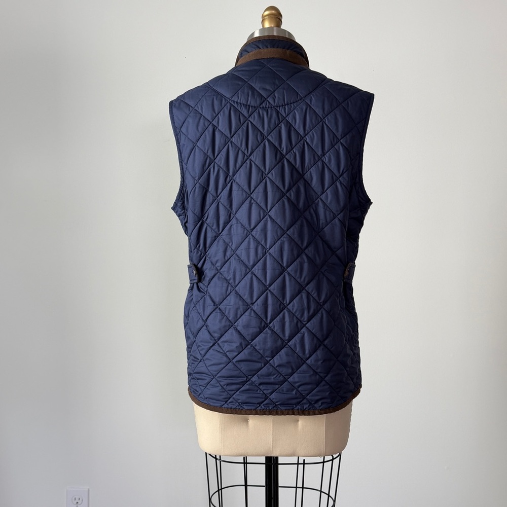 Peter Millar Vest Classic Essex Quilted Traveler Navy Blue and Brown Trim Men’s - Picture 10 of 16
